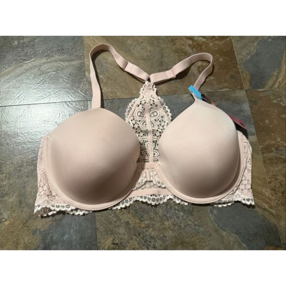 Maidenform racerback pink front closure bra with lace detailing 38C - Picture 1 of 5